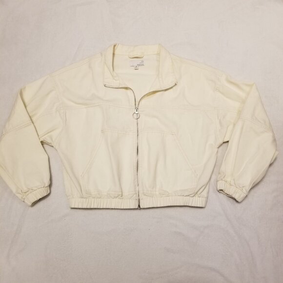 White 100% Cotton Jacket Cropped Baggy Fit Zip Sweater Medium Ten Sixty Sherman - Picture 9 of 11